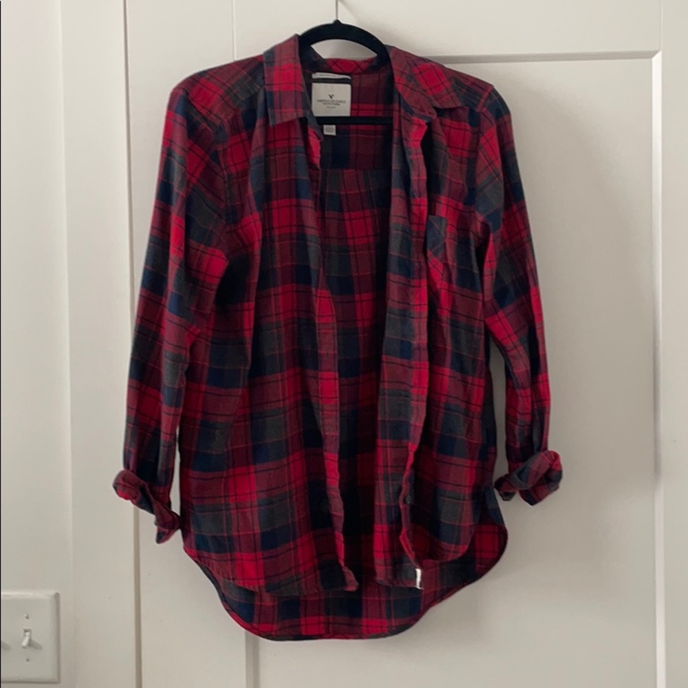 Navy blue and red oversized flannel
